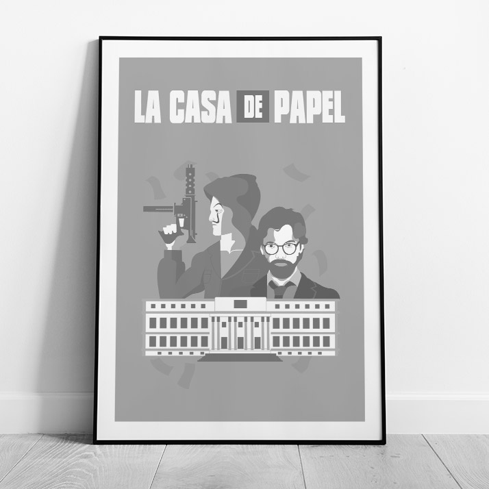 Mockup affiche Casa De Papel noir et blanc